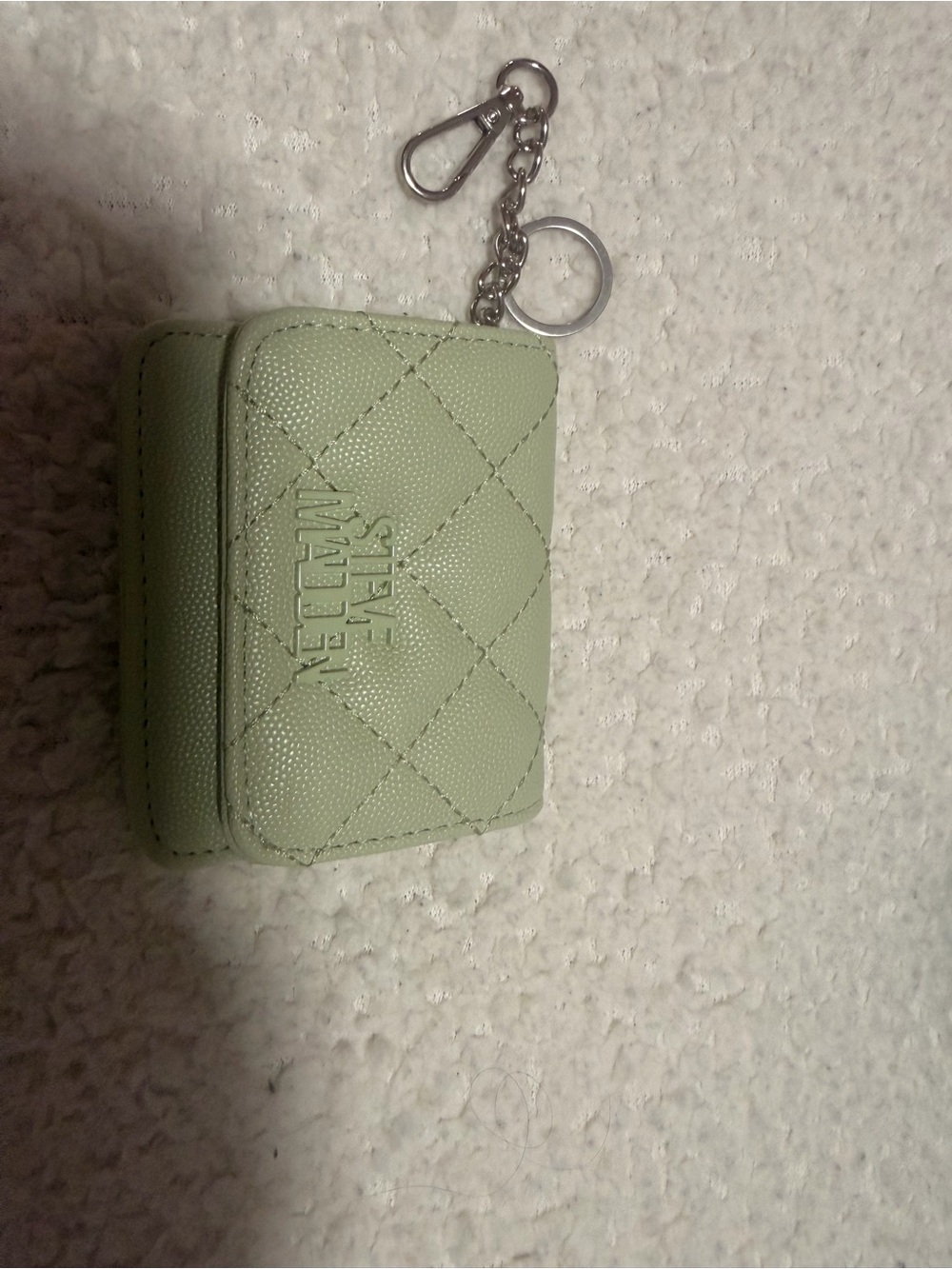 Steve Madden Quilted Mint Green Key & Card Holder with Chain